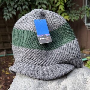 Patagonia Gray and Green Striped Beanie
